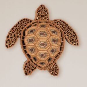 Brown Mesmerizing Turtle Wooden Wall Art