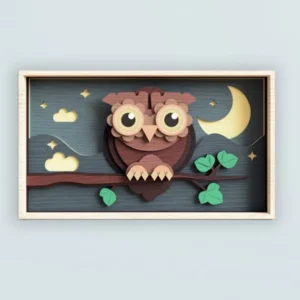 Night Sunshine Owl Wooden Wall Art