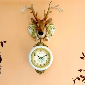 Modern Wall Clock - Royal Brown Dual Hanging Reindeer Railway Wall Clock