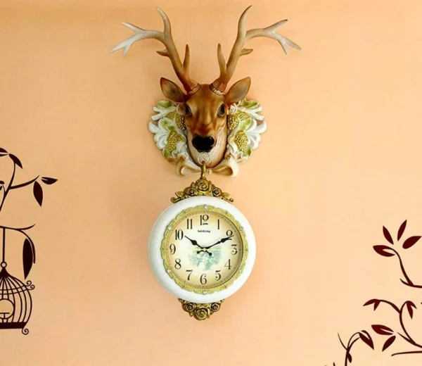 Modern Wall Clock - Royal Brown Dual Hanging Reindeer Railway Wall Clock