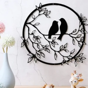 Elegant Two Bird Loving on Tree Branch Metal Wall Art