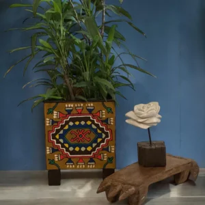 Handcrafted Wooden Planter with Kilim Cover