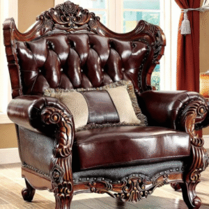 Exquisite Hand-Carved Wooden Chesterfield Sofa in Premium Leather