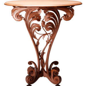 Elegant Floral Carved Accent Table – Artistic Iron & Wood Fusion