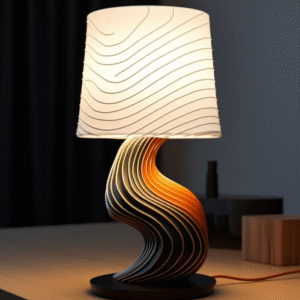 Wavy Wood Sculpted LED Table Lamp with Art-Inspired Shade