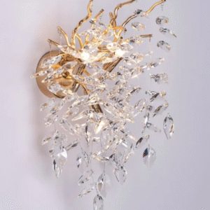 Luxury Crystal Leaf Wall Light with Golden Branches