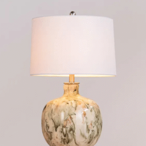 Handcrafted Marble Effect Ceramic Table Lamp with White Shade