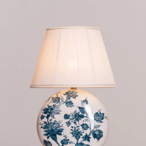 Vintage Blue Floral Ceramic Table Lamp with Pleated Shade