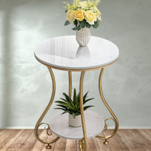 Elegant Marble-Top Side Table with Gold Metal Frame