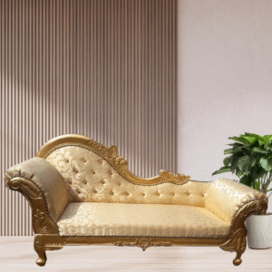 Elegant Hand-Carved Royal Chaise Lounge in Gold Finish