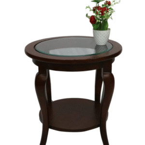 Classic Round Wooden End Table with Glass Top