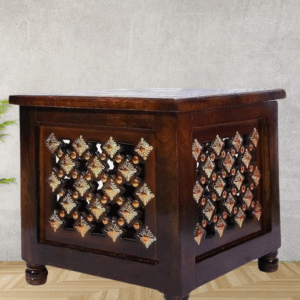Handcrafted Solid Wood Side Table with Intricate Jaali Work