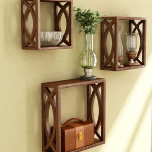 Handcrafted Wooden Wall Shelves with Decorative Carved Design (Set of 3)