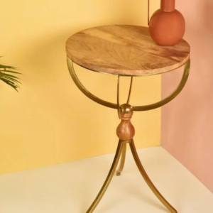 Wooden Accent Table – Natural Wood Top with Iron Base
