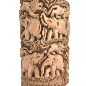 Hand-Carved Wooden Elephant and Lion Statue – Decor Home Accent