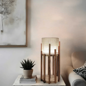 Bastian Wooden Lamp with Brown Base and Premium White Shade