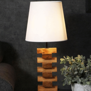 Wooden Table Lamp with Premium White Shade and Brown Base