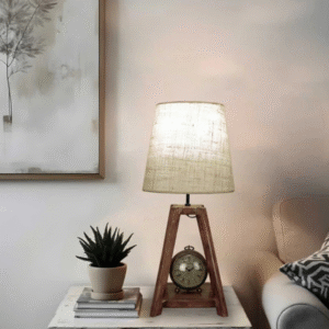 Charlotte Brown Wood Lamp with White Jute Lampshade