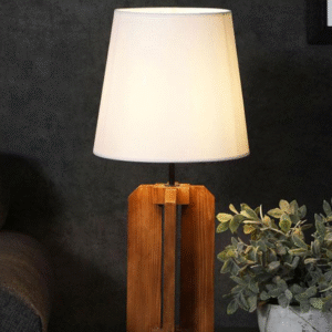 Solid Wood Inca White Fabric Lampshade Table Lamp With Brown Base