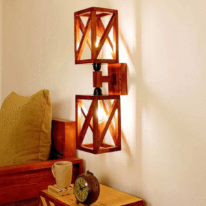 Symmetric Duo Brown Wooden Wall Light