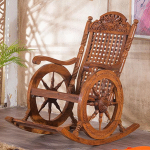 Retro Solid Wood Rocking Sofa Chair with Wheels